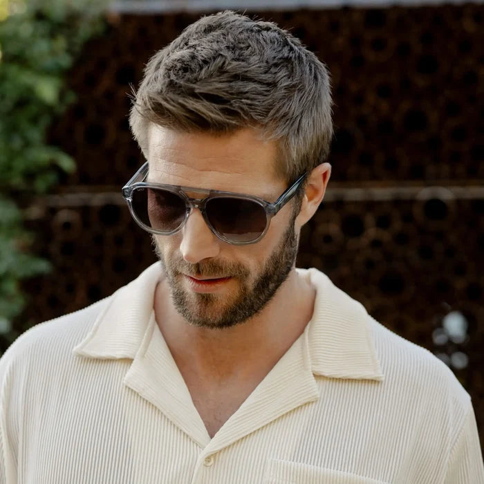 Denim Blue / Brown Gradient Lens || Blue Aviator Frame Sunglasses with Brown Polarized Lenses