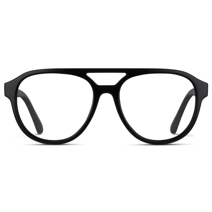 Black || Men's Aviator Prescription Glasses with Black Frame and Clear Lenses on a white background
