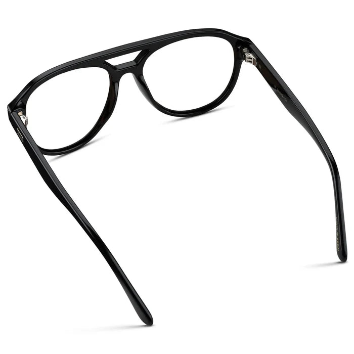 Black || Back view of Men's Aviator Prescription Glasses with Black Frame and Clear Lenses on a white background