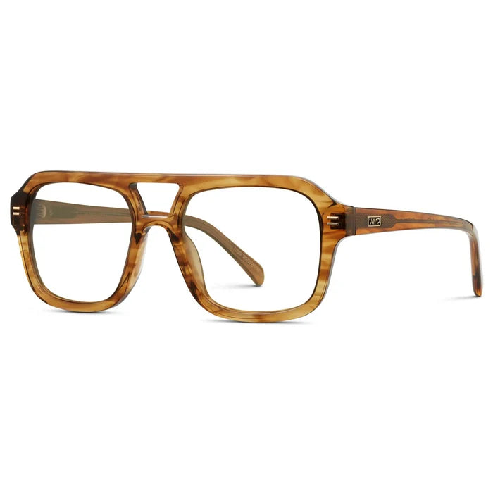 Crystal Brown Grain || Side view of Women's Prescription Oversized Square Glasses with Crystal Brown Grain Frame and Clear Lenses on a white background
