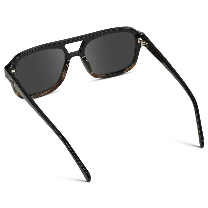 Black Mineral / Grey || Back view of Women's Oversized Square Prescription Sunglasses with Black Mineral Frame and Grey Lenses on a white background