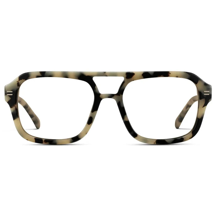 Beige Tortoise || Women's Prescription Oversized Square Glasses with Beige Tortoise Frame and Clear Lenses on a white background