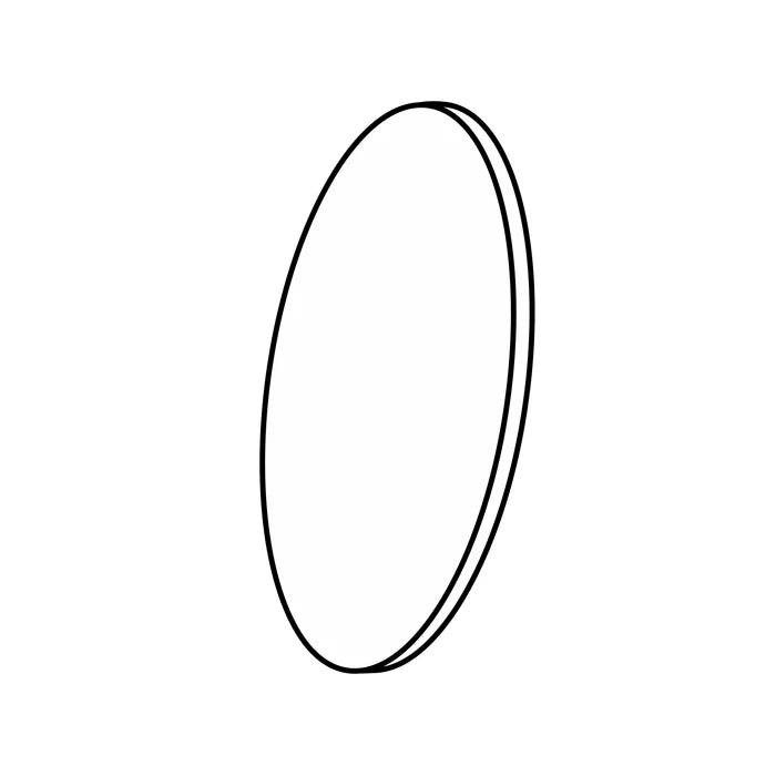 Line art icon of a thin oval lens shown at an angle, illustrating slim lens thickness