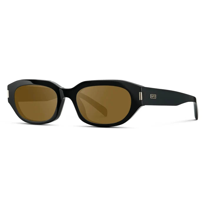 Black / Amber || Back view of Women's Oval Prescription Sunglasses with Black Frame and Amber Lenses on a white background