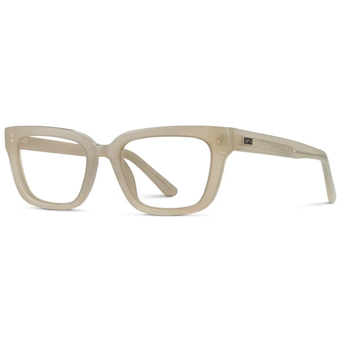 Pearl Beige || Side view of Women's Rectangular Prescription Eyeglasses with Pearl Beige Acetate Frame and Clear Prescription Lenses on a white background