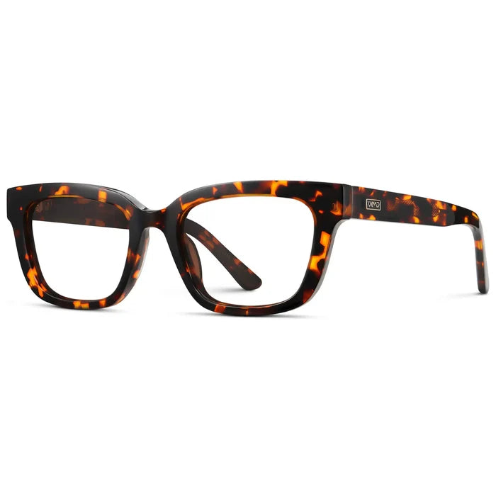 Ember Tortoise || Side view of Women's Rectangular Prescription Eyeglasses with Ember Tortoise Acetate Frame and Clear Prescription Lenses on a white background