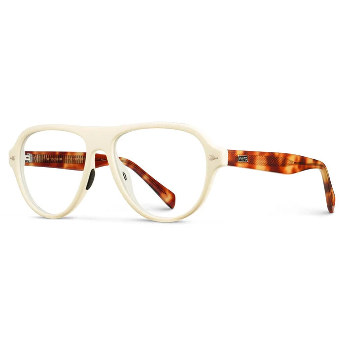Ivory Tortoise || Side view of Women's Rounded Aviator Prescription Eyeglasses with Ivory Tortoise Frame and Clear Lenses on a white background