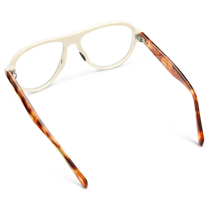 Ivory Tortoise || Back view of Women's Rounded Aviator Prescription Eyeglasses with Ivory Tortoise Frame and Clear Lenses on a white background
