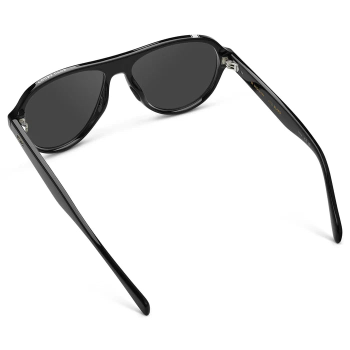 Black / Grey || Back view of Women's Rounded Aviator Prescription Sunglasses with Black Frame and Grey Lenses on a white background