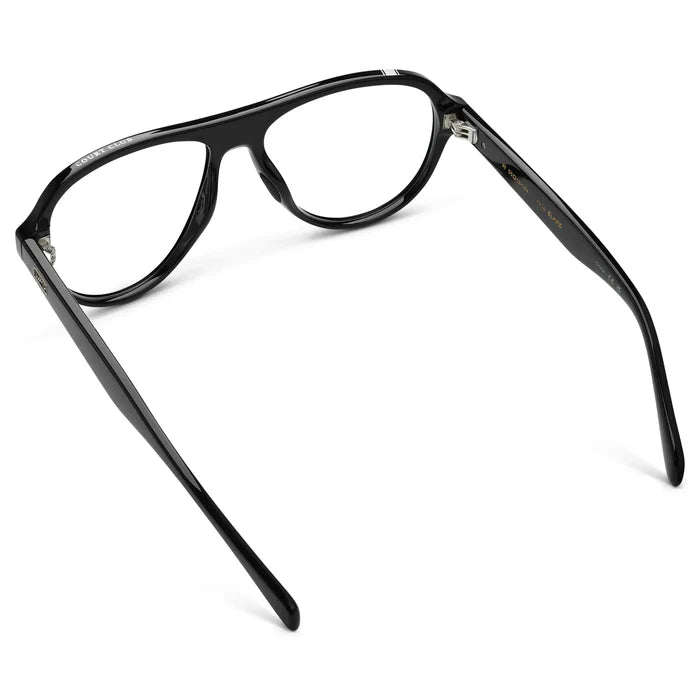 Black || Back view of Women's Rounded Aviator Prescription Eyeglasses with Black Frame and Clear Lenses on a white background