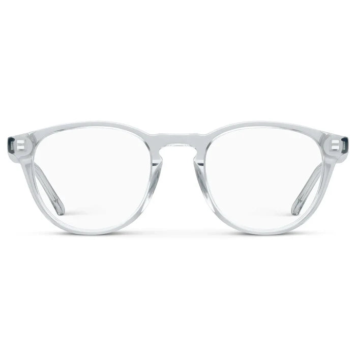 Crystal Ice Grey || Unisex Round Eyeglasses with Clear Acetate Frame and Clear Prescription Lens on a white background
