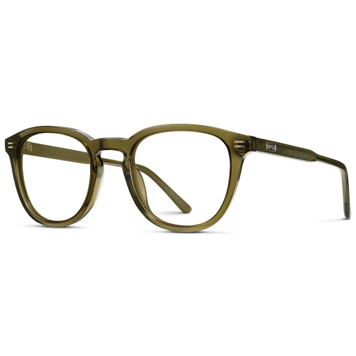 Dark Moss Green || Side view of Men's Round Prescription Eyeglasses with Green Acetate Frame and Clear Prescription Lenses