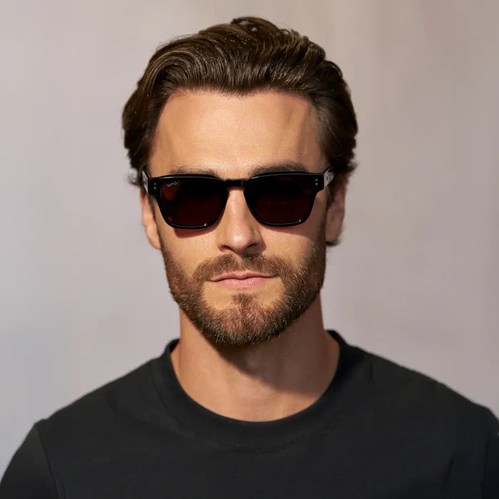 Black / Dark Brown Lens || Men's Geometric Rectangular Sunglasses with Black Acetate Frame and Dark Brown Polarized Lens