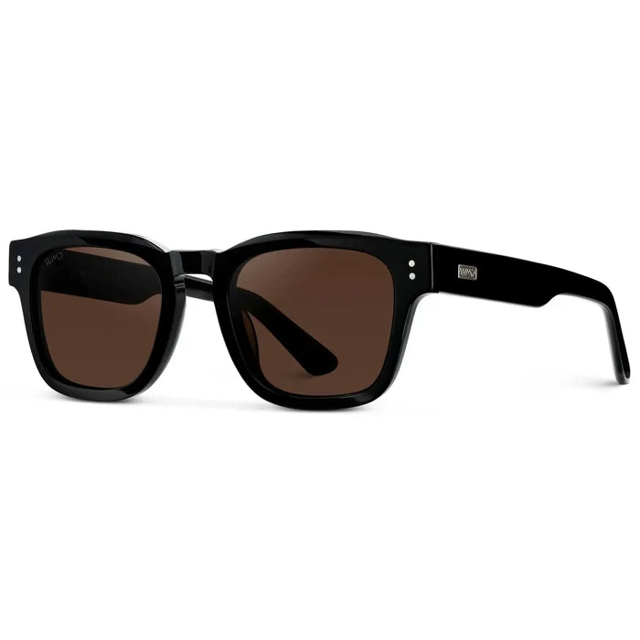 Black / Dark Brown Lens || Men's Geometric Rectangular Sunglasses with Black Acetate Frame and Dark Brown Polarized Lens