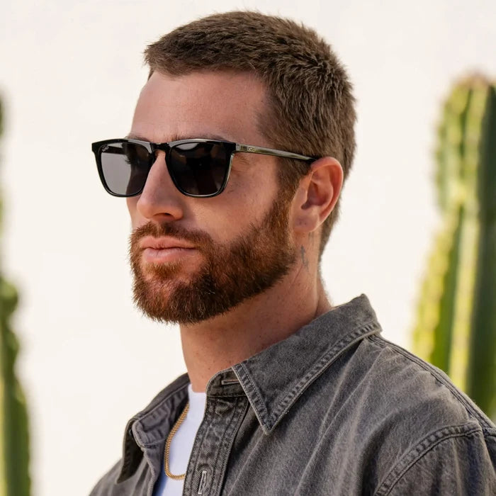 Black / Black Lens || Black Classic Square Frame Sunglasses with Black Polarized Lenses