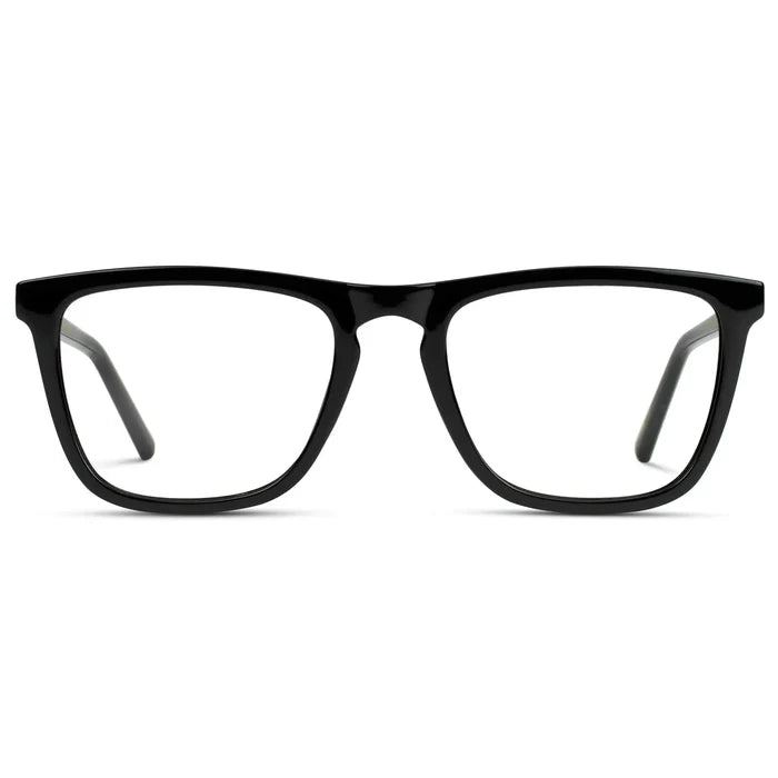 Black || Men's Square Prescription Glasses with Black Frame and Clear Lenses on a white background