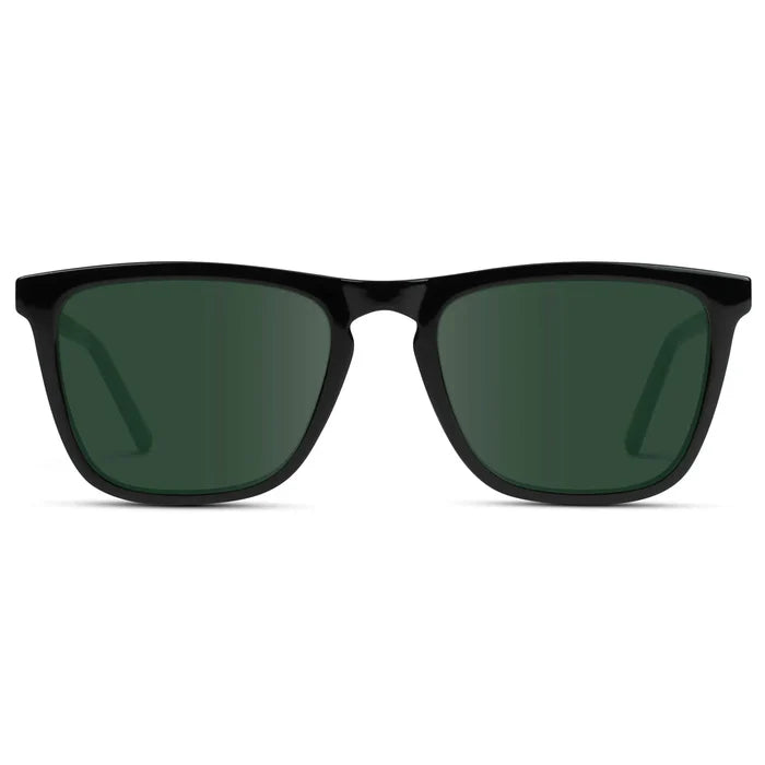 Black / G15 || Men's Square Prescription Sunglasses with Black Frame and Green Lenses on a white background