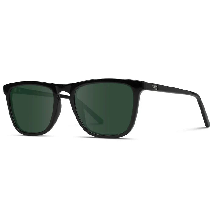 Black / G15 || Men's Square Prescription Sunglasses with Black Frame and Green Lenses on a white background