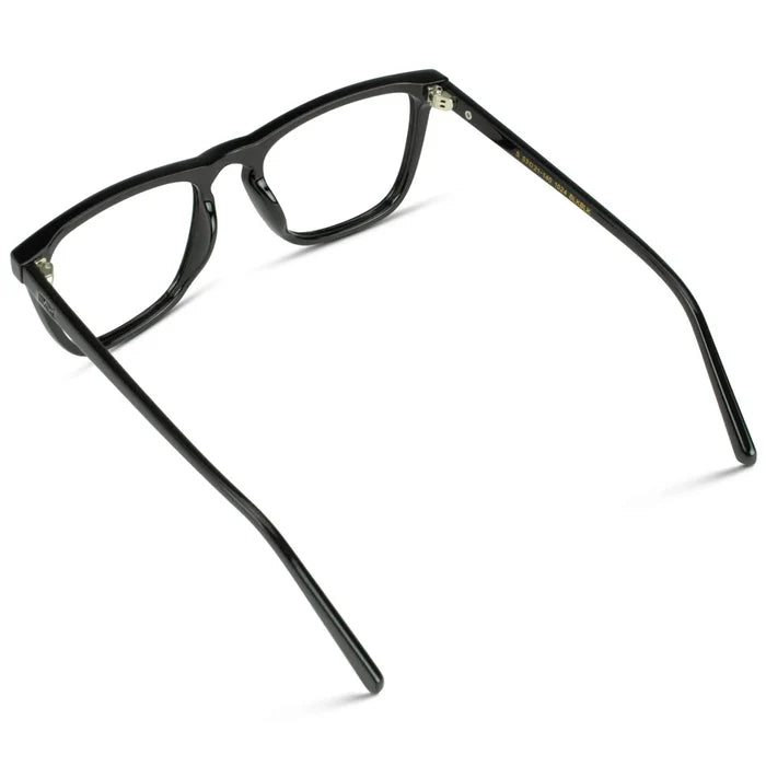 Black || Back view of Men's Square Prescription Glasses with Black Frame and Clear Lenses on a white background