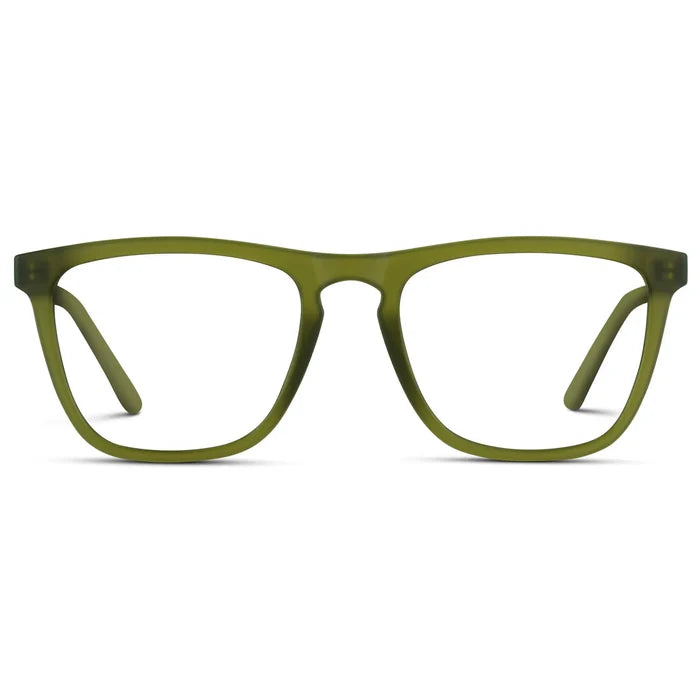 Frosted Saguaro Green || Men's Square Prescription Glasses with Frosted Saguaro Green Frame and Clear Lenses on a white background