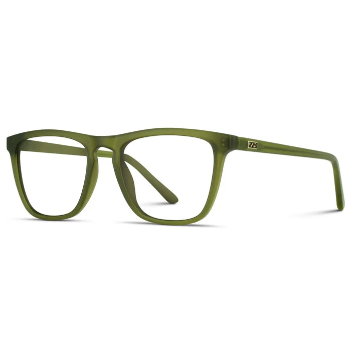 Frosted Saguaro Green || Side view of Men's Square Prescription Glasses with Frosted Saguaro Green Frame and Clear Lenses on a white background