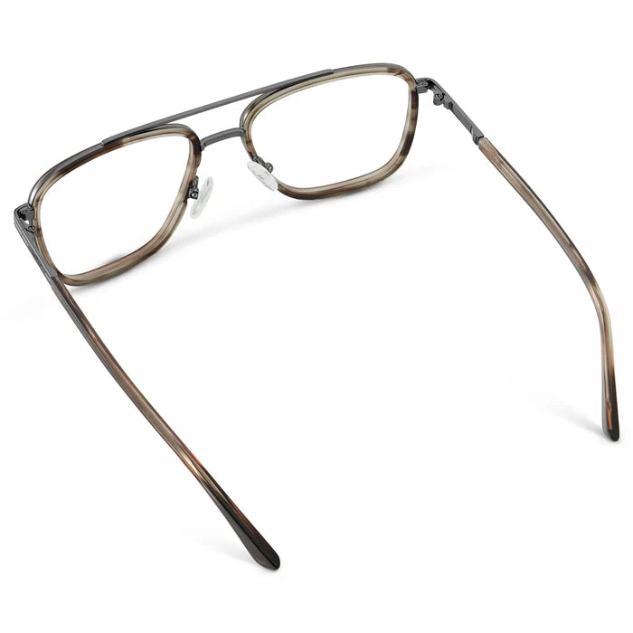 Timber Brown || Back view of Men's Metal Double Bridge Aviator Prescription Glasses with Timber Brown frame and Clear Lens on a white background