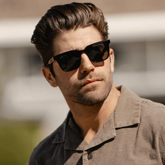 Black / Triple Black Lens || Men's Thick Square Sunglasses with Black Acetate Frame and Triple Black Polarized Lens