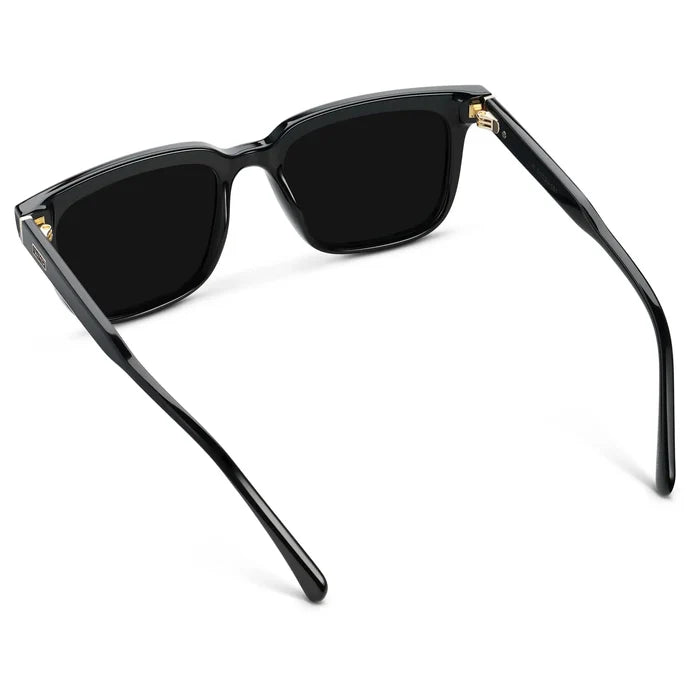 Black / Triple Black Lens || Men's Thick Square Sunglasses with Black Acetate Frame and Triple Black Polarized Lens