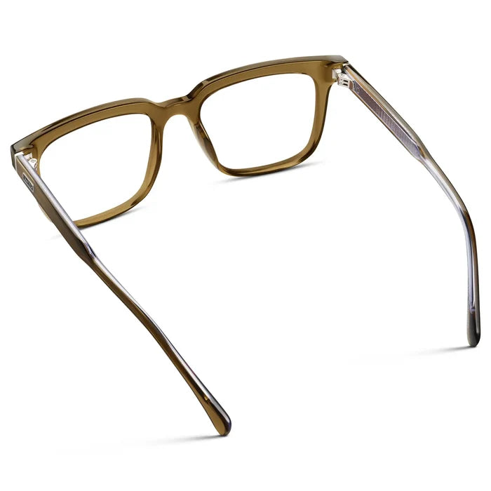 Crystal Verde || Back view of Men's Thick Square Eyeglasses with Crystal Verde Acetate Frame and Clear Prescription Lens on a white background