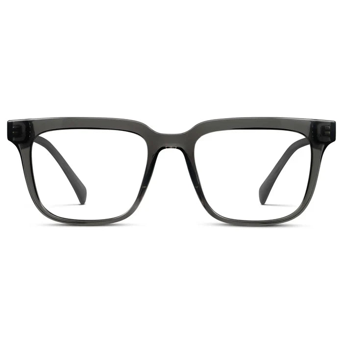 Smoke Grey || Men's Thick Square Eyeglasses with Smoke Grey Acetate Frame and Clear Prescription Lens on a white background