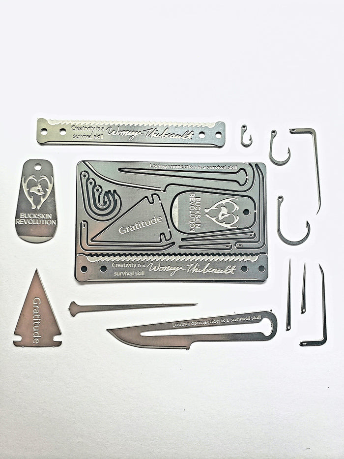 Turn your Wallet into a Bushcraft Survival Kit with this Survival Wallet Card from Woniya Alone season 6 runner up woniya thibeault of buckskin revolution