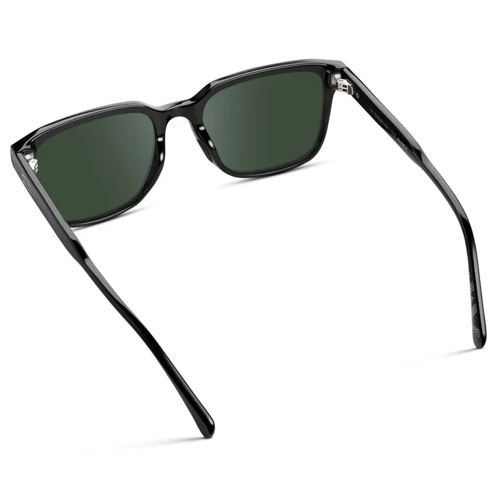 Black / G15 || Men's Geometric Rectangular Prescription Sunglasses with Black Acetate Frame and Green Lens