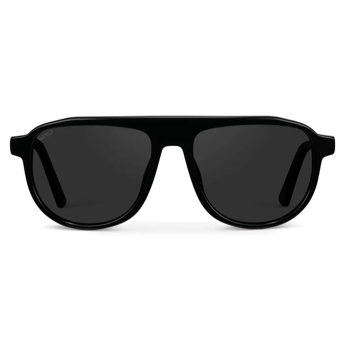 Glossy Black / Black Lens || Black Aviator Sunglasses with Black Polarized Lenses