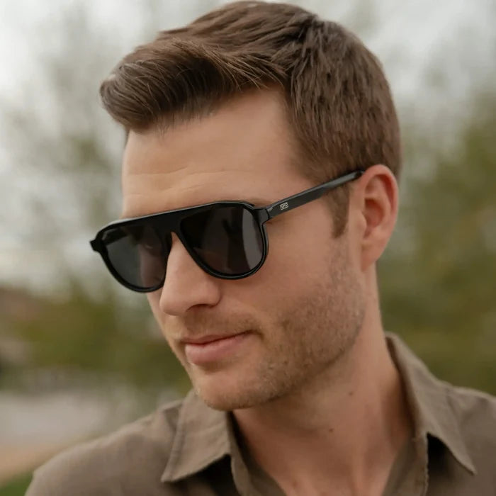 Glossy Black / Black Lens || Black Aviator Sunglasses with Black Polarized Lenses