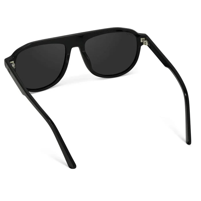 Glossy Black / Black Lens || Black Aviator Sunglasses with Black Polarized Lenses