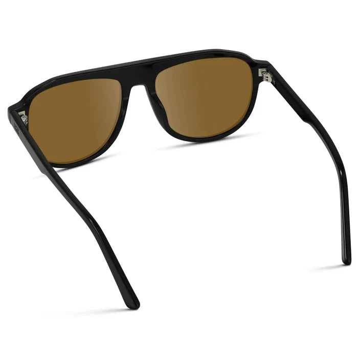 Glossy Black / Amber || Men's Aviator Prescription Sunglasses with Black Frame and Brown Lenses