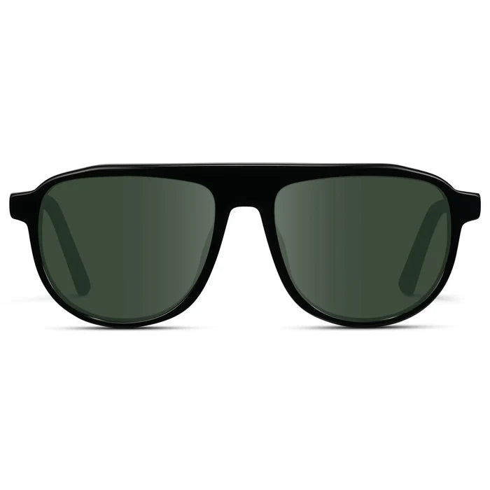 Glossy Black / G15 || Men's Aviator Prescription Sunglasses with Black Frame and Green Lenses