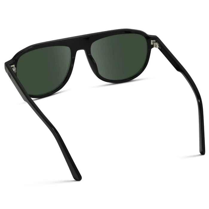 Glossy Black / G15 || Men's Aviator Prescription Sunglasses with Black Frame and Green Lenses