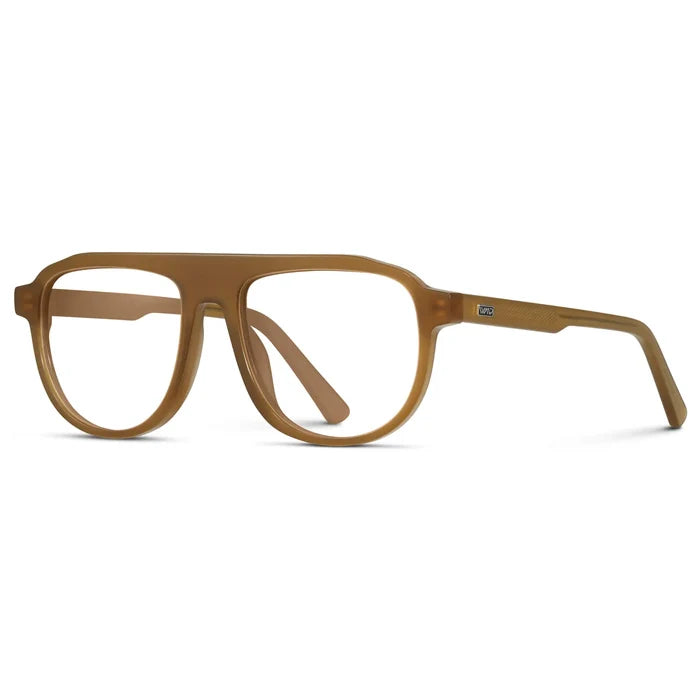 Dune Brown || Side view of Men's Aviator Prescription Eyeglasses with Dune Brown Frame and Clear Lenses on a white background