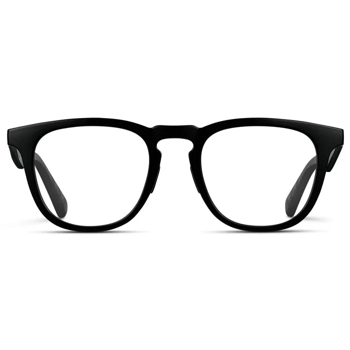 Black || Men's Round Prescription Glasses with Black Frame and Clear Lenses on a white background