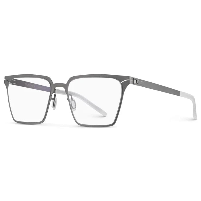 Gravity Grey || Side view of Men's Blue Light Glasses with Gravity Grey Beta Titanium Metal Frame, Screwless Hinges, and Blue Light Blocking Clear Lens on a white background