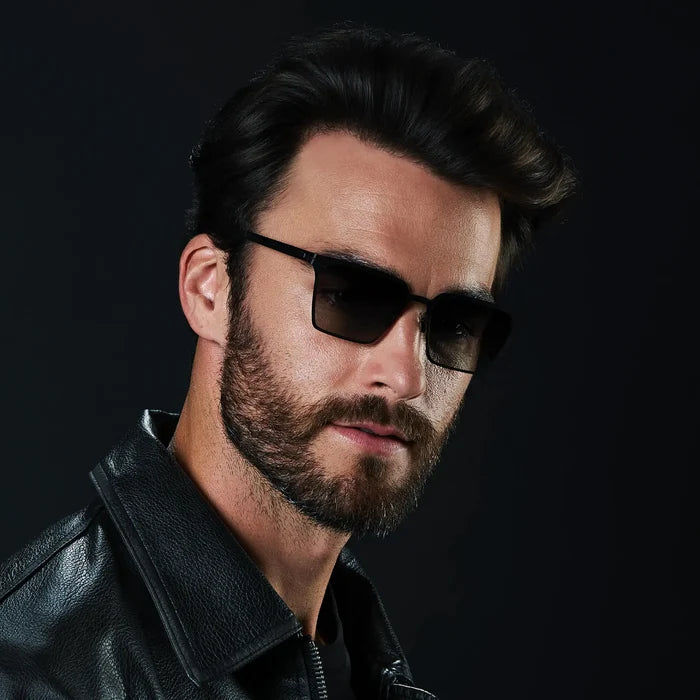 Matte Black / Black Gradient Lens || Men's Polarized Sunglasses with Matte Black Beta Titanium Metal Frame, Screwless Hinges, and Ultra Polarized Black Gradient Nylon Lens