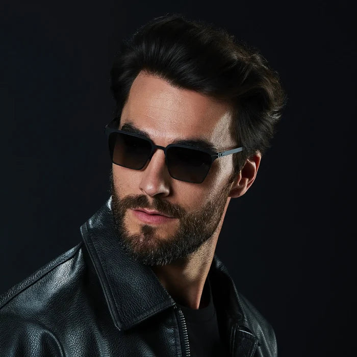 Matte Black / Black Gradient Lens || Men's Polarized Sunglasses with Matte Black Beta Titanium Metal Frame, Screwless Hinges, and Ultra Polarized Black Gradient Nylon Lens